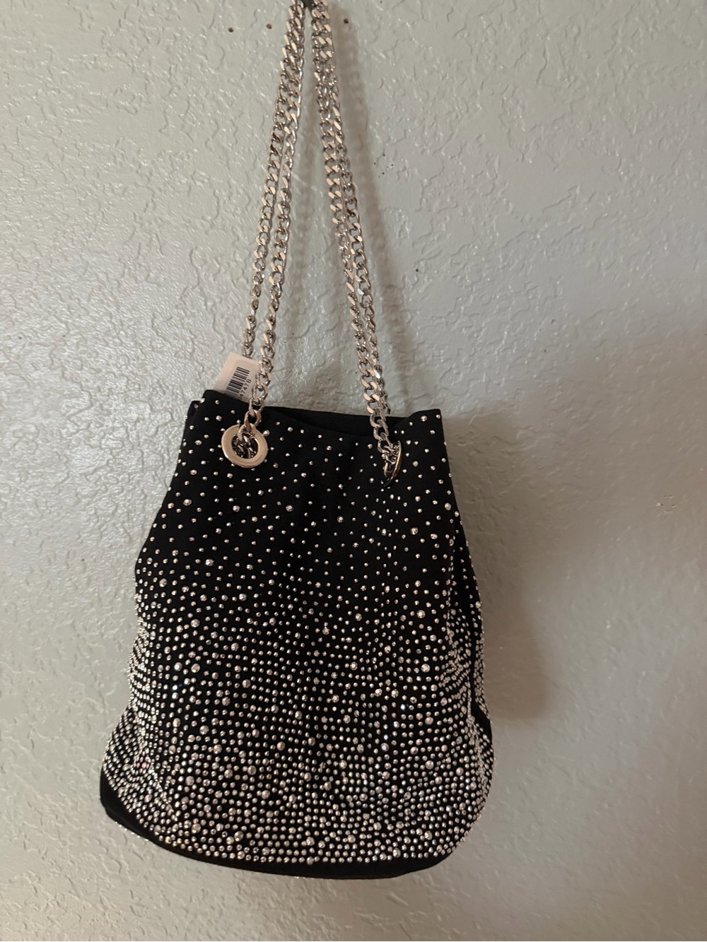 Black Rhinestone Chain-Handle Women's Shoulder Bag